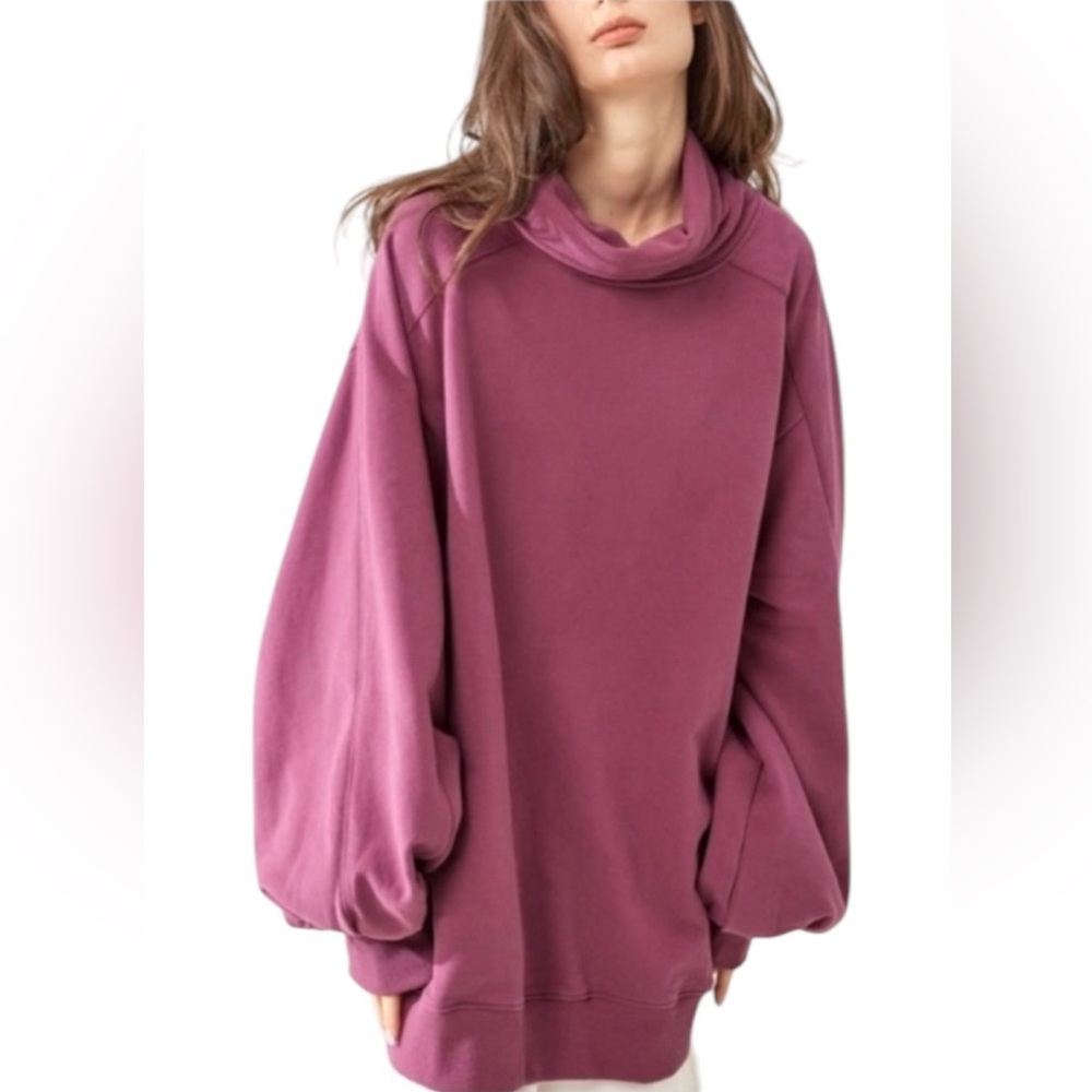 Nap Loungewear Boxy Turtleneck Pullover Berry Pink Mauve XS Oversized